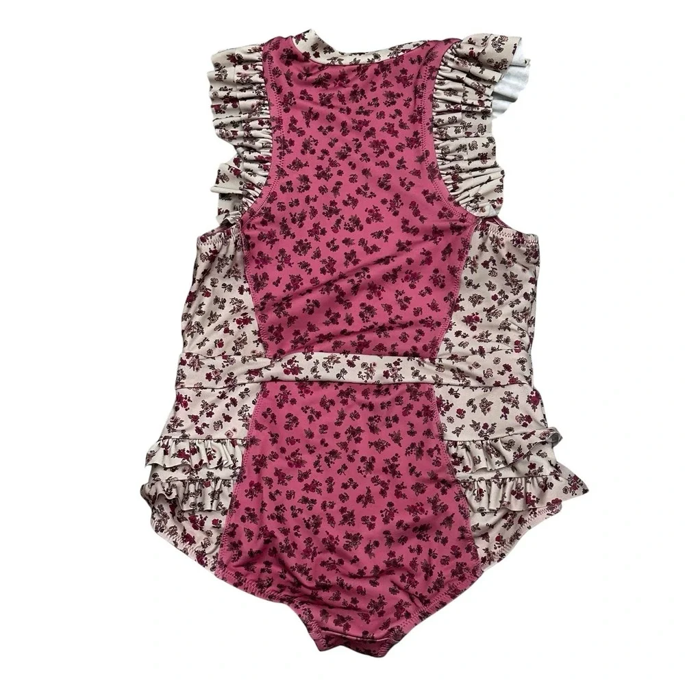 Mia Joy‎ Joyfolie Swim Rashguard Swimsuit Girls Pink Ruffle Size 14 Floral